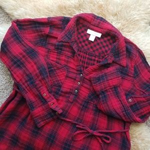 Motherhood L Plaid Maternity Top